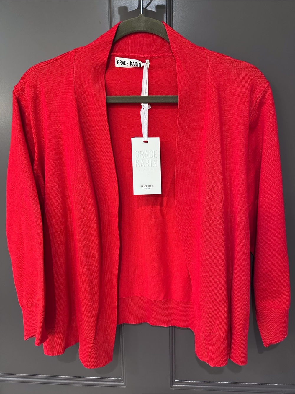 NWT Grace Karin Red Open-Front Women's Cropped Cardigan
